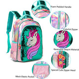 Girls Backpack Set for School with Lunch Bag Magic Unicorn Reversible Sequin Bookbag for Elementary Preschool Backpacks