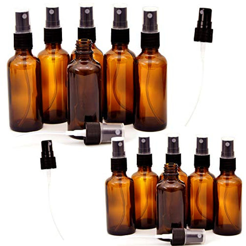 12 Pack Empty Amber Glass Spray Bottles, 6 Pack 4oz and 6 Pack 2oz Refillable Containers for Essential Oils, Cleaning Products, Aromatherapy, Durable Black Trigger Sprayer Fine Mist and Stream