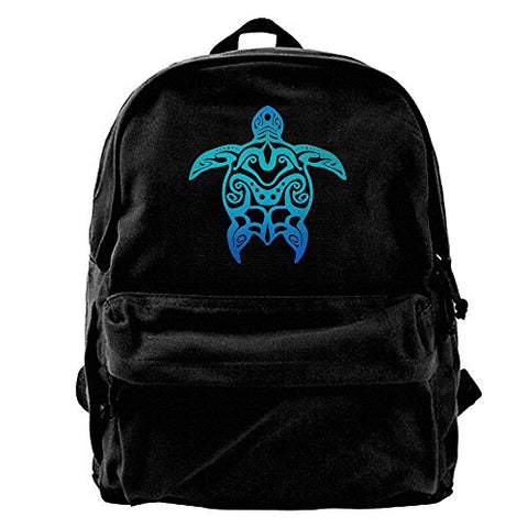 Evelyn C. Connor Tribal Ocean Blue Hawaiian Sea Turtle Canvas Shoulder Backpack Travel Backpack For