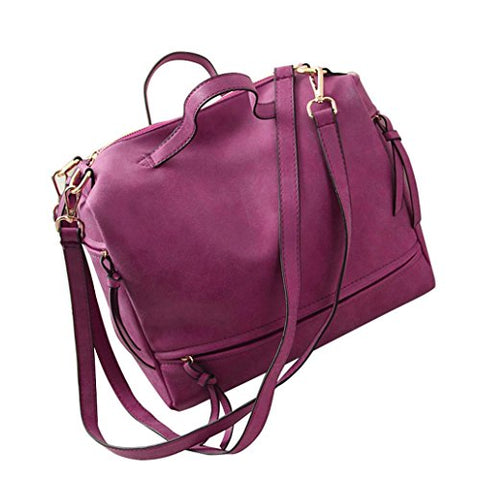 AutumnFall Women Messenger Vintage Nubuck Leather Motorcycle Retro Shoulder Bags (Hot Pink)