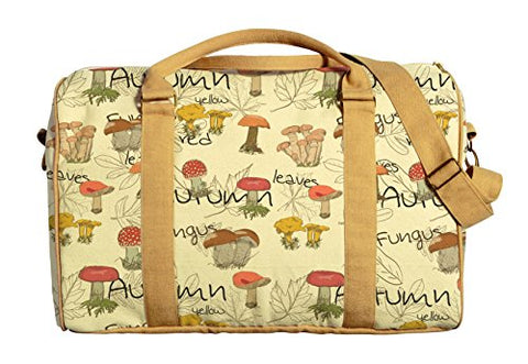 Mushroom Printed Oversized 100% Cotton Canvas Duffle Luggage Travel Bag Was_42