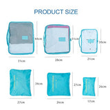 Pack of 6 Packing Cubes-Compression Travel Luggage Organizer-Travel Clothe Storage Bag-Travel Mesh Pouch -Laundry Bag-Travel Packing Organizer-Shoe Bag (Light Blue )