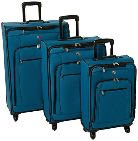 American Tourister Pop Plus 3-Piece Softside (SP21/25/29) Luggage Set with Multi-Directional Spinner Wheels, Moroccan Blue
