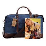 Ulgoo Travel Duffel Bag Canvas Bag PU Leather Weekend Bag Overnight (Deep Blue)