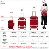 NZBZ Vintage Luggage Sets of 4 Pieces, Carry On Cute Suitcase with Rolling Spinner Wheels TSA Lock Luggage 14"+20"+24"+28" (Cherry Red)