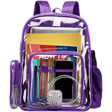 Clear Backpack, iSPECLE Durable School Backpack with Laptop Compartment Clear Backpack with Reinforced Padded Straps Transparent Bag for School, Work, Security, Dark Purple