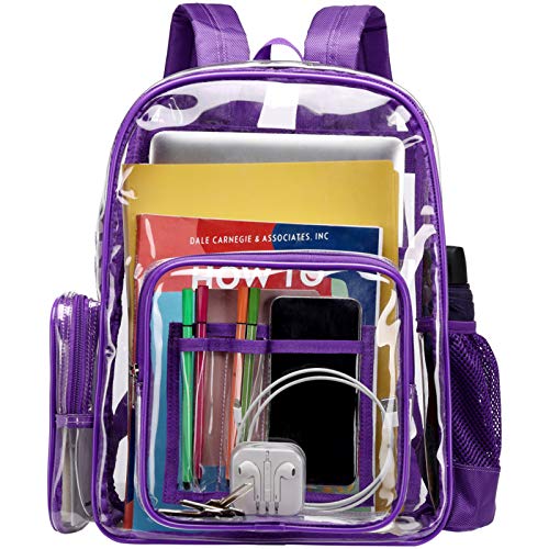 Clear Backpack, iSPECLE Durable School Backpack with Laptop Compartment Clear Backpack with Reinforced Padded Straps Transparent Bag for School, Work, Security, Dark Purple