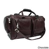 Piel Leather Duffel With Pockets On Wheels, Chocolate, One Size