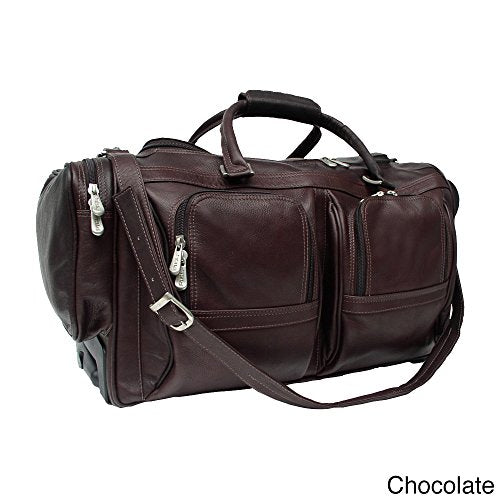 Piel Leather Duffel With Pockets On Wheels, Chocolate, One Size