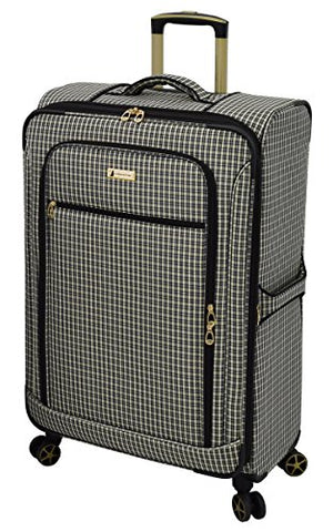 London Fog Softside 28" Spinner Suitcase, Black Tan Plaid