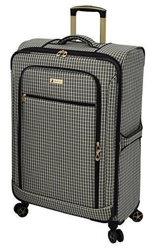 London Fog Softside 28" Spinner Suitcase, Black Tan Plaid