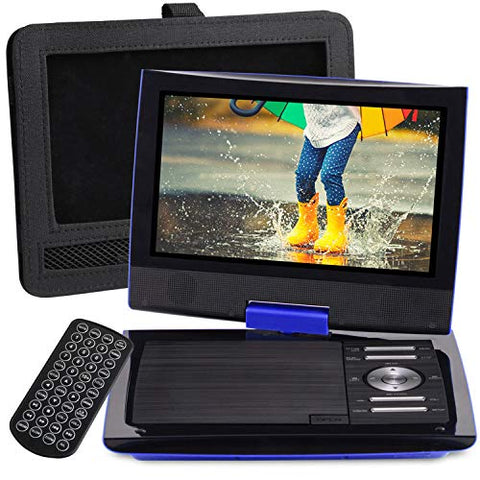 SUNPIN 11" Portable DVD Player with 9.5 inch HD Swivel Screen, Dual Earphone Jack, Supports SD Card/USB/CD/DVD and Multiple Disc Formats, Headrest Mount Holder, Car Charger, Power Adaptor (Blue)
