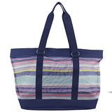 Eastsport Mesh Tote Beach Bag, Indigo/Printed Stripe Mesh
