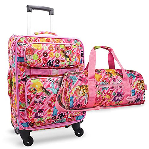 Bixbee Kids Luggage and Duffle Bag Set, Kids Suitcase & Overnight Bag for Girls and Boys with Pockets, Durable Zippers, and Flake Resistant Design in Funtastical Pink - Set of Two