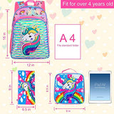 4PCS Unicorn Backpack for Girls, 16" Sequin Kids Bookbag and Lunch Box