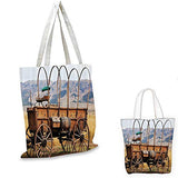 Western Decor canvas messenger bag Photo of Old Nostalgic Aged Wild West American Cart Carriage