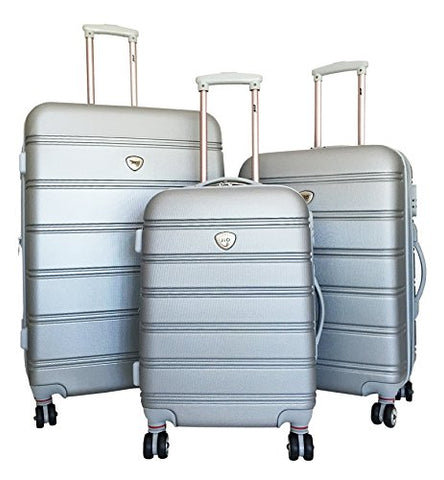 3Pc Luggage Set Suitcase Hardside Rolling 4Wheel Spinner Upright Carryon Travel Gray