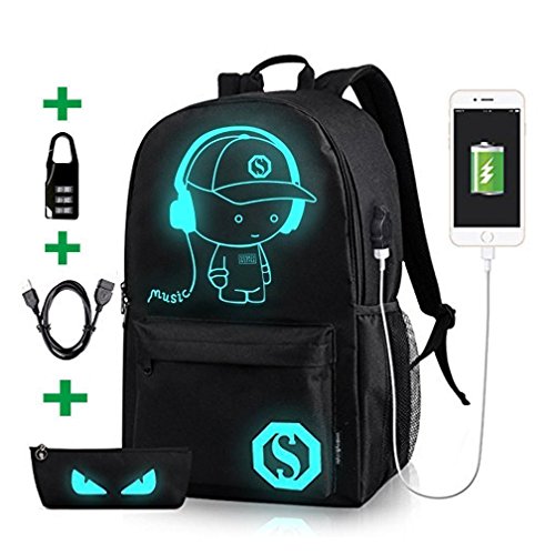 Luminous School Backpack,Ezonteq Anime Cartoon Music Boy Shoulder Laptop Travel Bag Daypack College