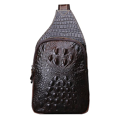 Sealinf Mens Crocodile Embossed Leather Chest Bag Fanny Pack Crossbody Gym Package (Deep Brown)