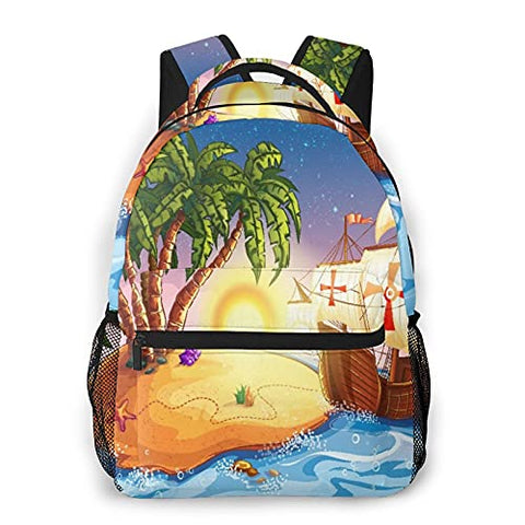 Multi leisure backpack,Pirate Ship,Ghost Ship On Exotic Sea Near Tre, travel sports School bag for adult youth College Students