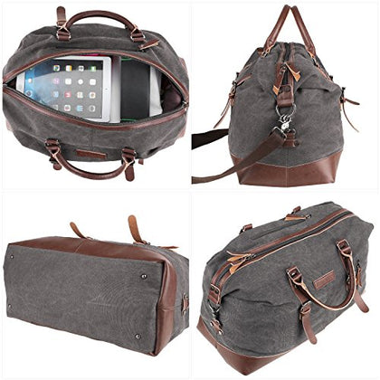 Prasacco Duffel Bag 45L Canvas Weekend Bag Unisex Gym Bag Carry On Travel Tote For Men Women - Gray