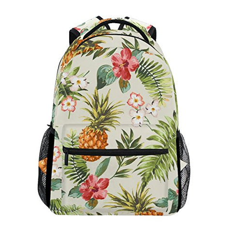 LORVIES Tropical Flowers With Pineapple Casual Backpack School Bag Travel Daypack