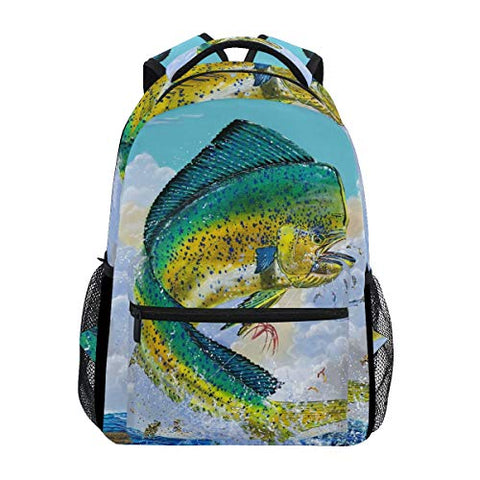 Stylish Mahi Fish Backpack- Lightweight School College Travel Bags, ChunBB 16" x 11.5" x 8"
