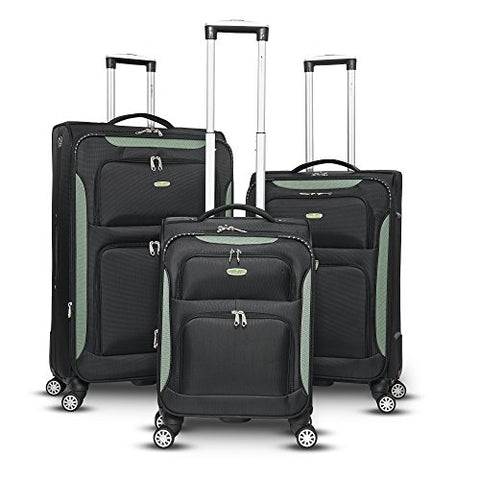 Gabbiano The Glasgow Softside Collection 3 Piece Spinner Set (Black/Green)