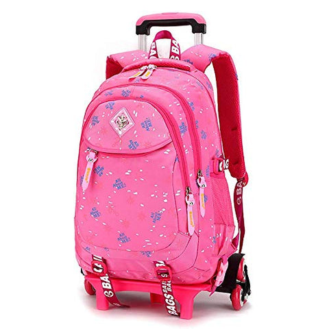 Lyln Rolling Backpack Girls Backpack With Wheels Removable Waterproof Nylon School Bag (6 Wheels),B