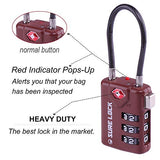 TSA Compatible Travel Luggage Locks, Inspection Indicator, Easy Read Dials - 1, 2 & 4 Pack (Large, BROWN 2 PACK)