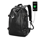 Samaz Backpack Pu Leather Bag With Usb Charging Port College Student School Backpack With