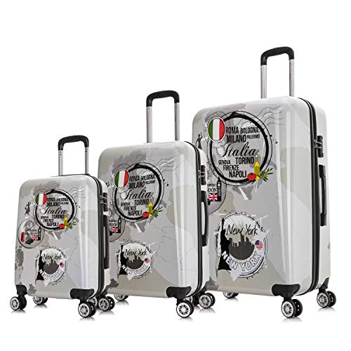 InUSA Hardside Luggage Set with Spinner Wheels, World Printed Travel Suitcases with TSA Lock and Ergonomic GEL Handle, World, 3 Piece Set (20/24/28)