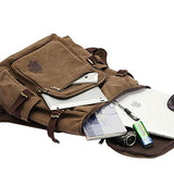 ABage Men's Canvas Rucksack Large Vintage School Travel Backpack for 15" Laptop, Khaki