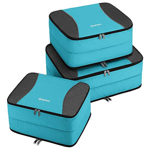 Gonex Large Packing Cubes, Double Sided Travel Suitcase Organizer 3 pcs Blue