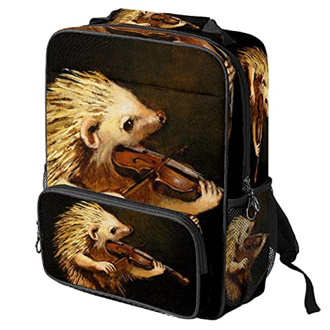 LORVIES Hedgehog Playing Violin School Bag for Student Bookbag Women Travel Backpack Casual Daypack Travel Hiking Camping