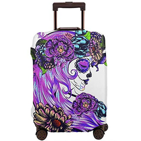 Travel Luggage Cover，Sugar Skull Girl In Decorative Flower Wreath，Washable Elastic Durable , With Concealed Zipper Suitcase Protector Fits For 29-32 Inch -XL.