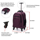 Racini Nylon Waterproof Rolling Backpack, Freewheel Travel Wheeled Backpack, Carry-on Luggage with Anti-Theft Zippers(Purple)