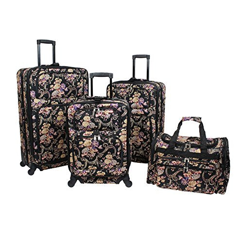 World Traveler Classic 4-Piece Rolling Expandable Spinner Luggage Set, Floral