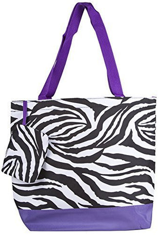 Ever Moda Purple Zebra Tote Bag, Large 17-inch