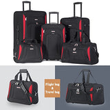 Flieks 5 Piece Luggage Set Deluxe Expandable Rolling Suitcase (black&red)