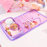 Aibearty Folding Leather Makeup Bag Small Cosmetic Case Organizer with Brush Holders and Clear