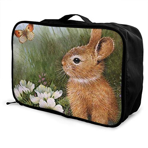Travel Bags Rabbit & Flower Portable Foldable Great Trolley Handle Luggage Bag