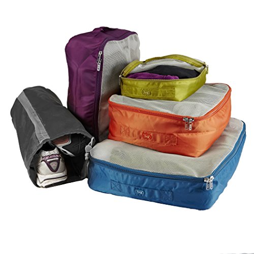 Lug Cargo 5-Piece Packing Kit, Ocean Blue/Plum Purple/Sunset Orange/Grass Green/Grey, One Size