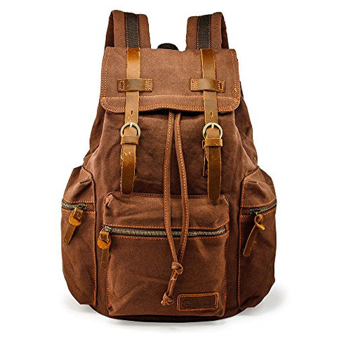GEARONIC TM 21L Vintage Canvas Backpack for Men Leather Rucksack Knapsack 15 inch Laptop Tote