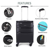 NEWCOM Luggage 20 Inch Carry On Softside Spinner Business Suitcase Softshell Trolley Case with USB Charging Port Build-in TSA Lock