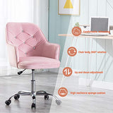 HomVent Modern Upholstered Swivel Chair, Velvet Accent Chairs, Velvet Desk Chair Leisure Arm Chair Adjustable Swivel Task Stool with Acrylic Diamond Button Decoration for Living Room/Office (Pink)