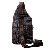 Sealinf Mens Crocodile Embossed Leather Chest Bag Fanny Pack Crossbody Gym Package (Deep Brown)