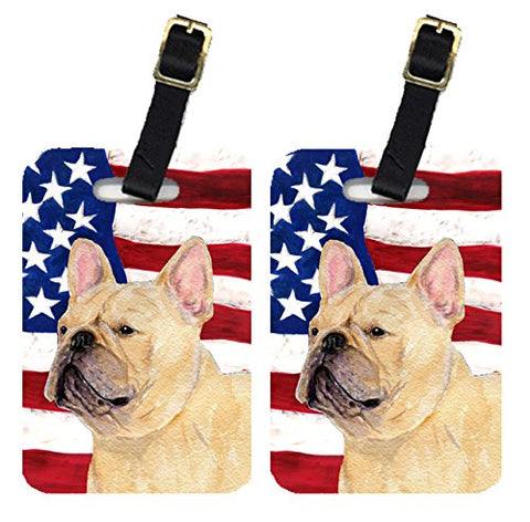 Caroline's Treasures SS4047BT Pair of USA American Flag with French Bulldog Luggage Tags, Large,