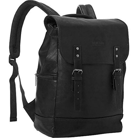 Kenneth Cole Reaction Colombian Leather Single Gusset Flapover Computer Backpack, 14.1", Black