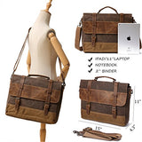 Men Messenger Bag Crazy Horse Leather Waxed Canvas Crossbody Khaki